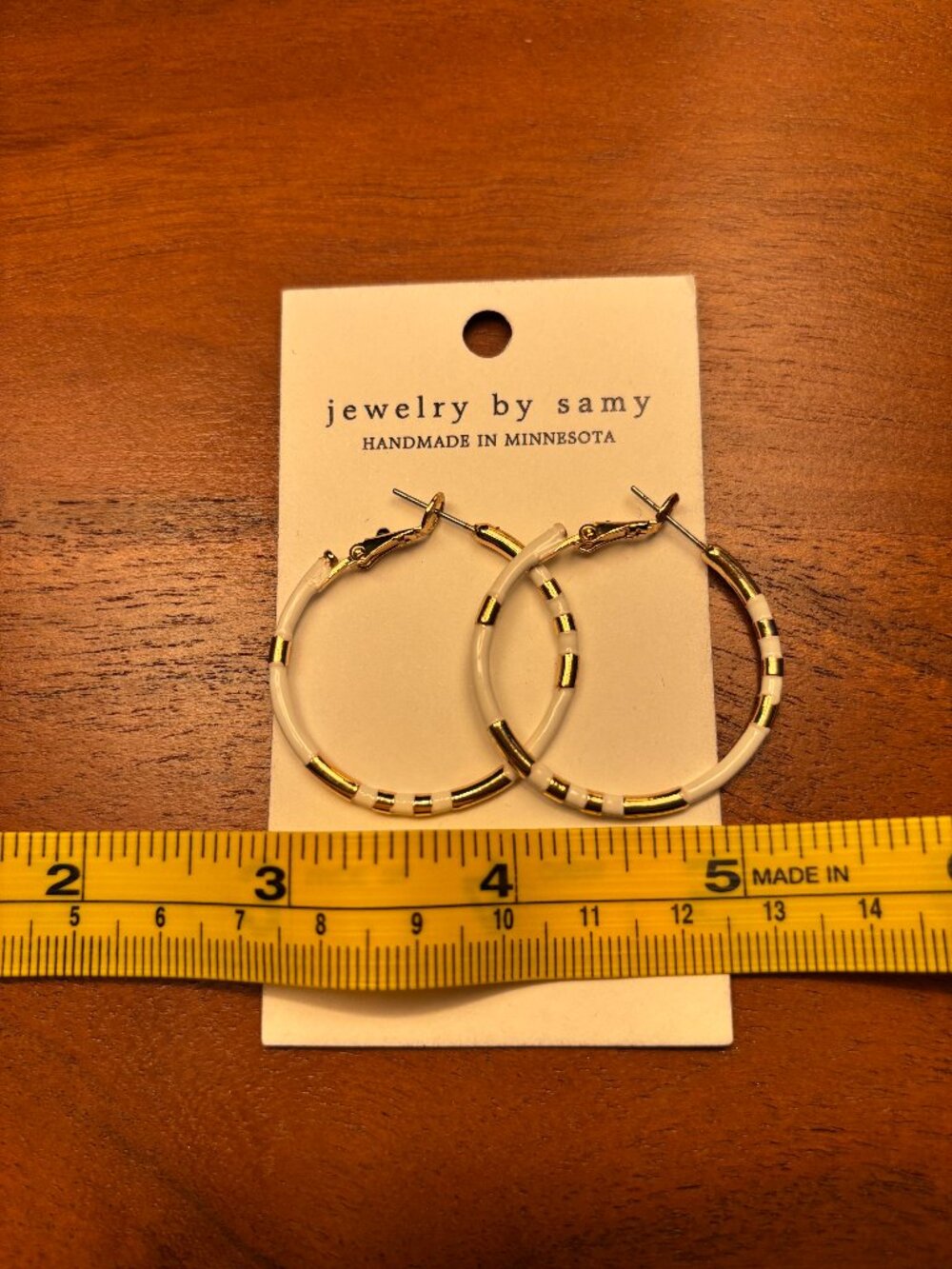 Handmade White & Gold Painted Hoop Earrings | JewelryBySamy | Lightweight